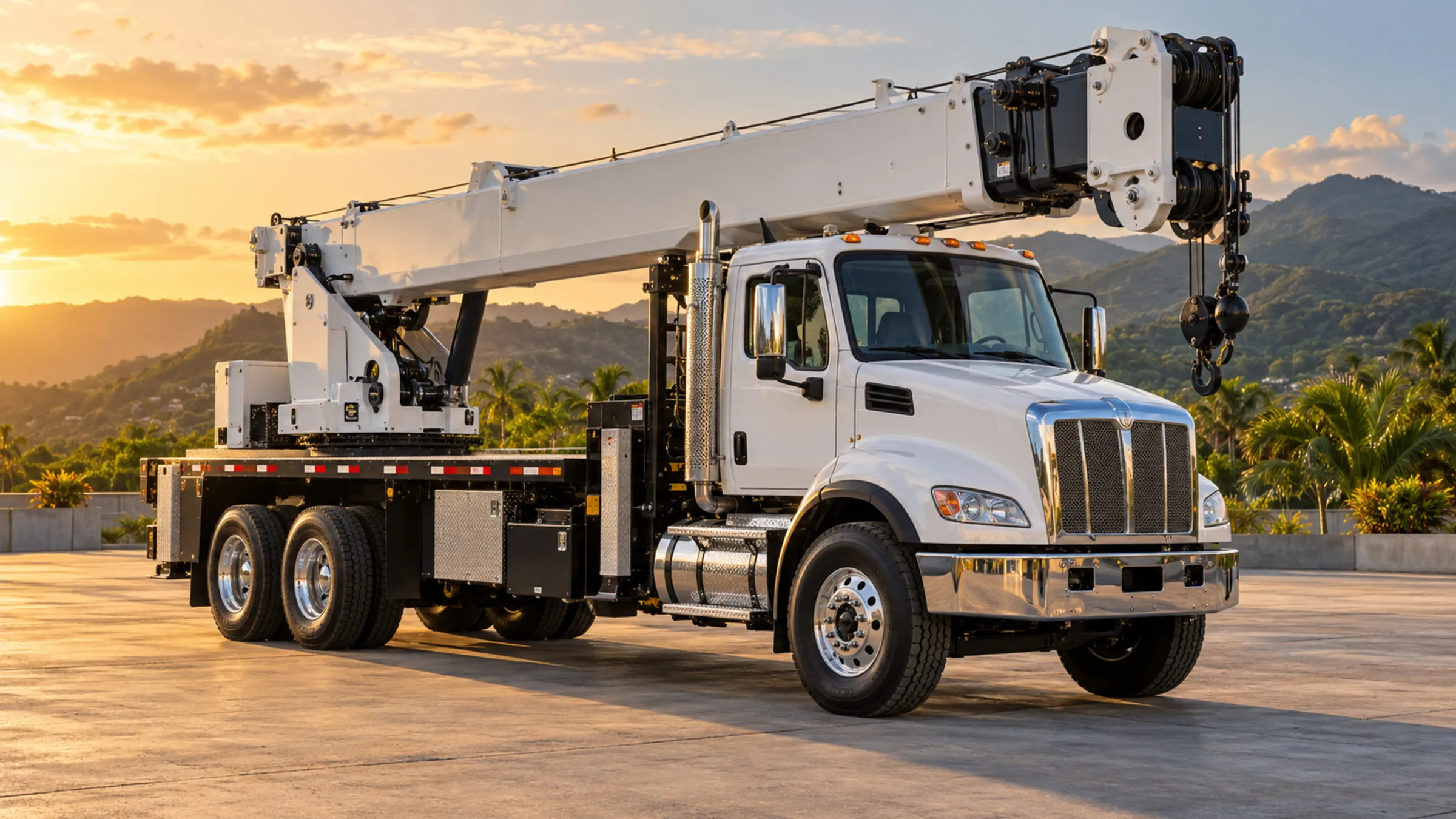 Terex boom truck crane parked in the Reliable Equipment yard