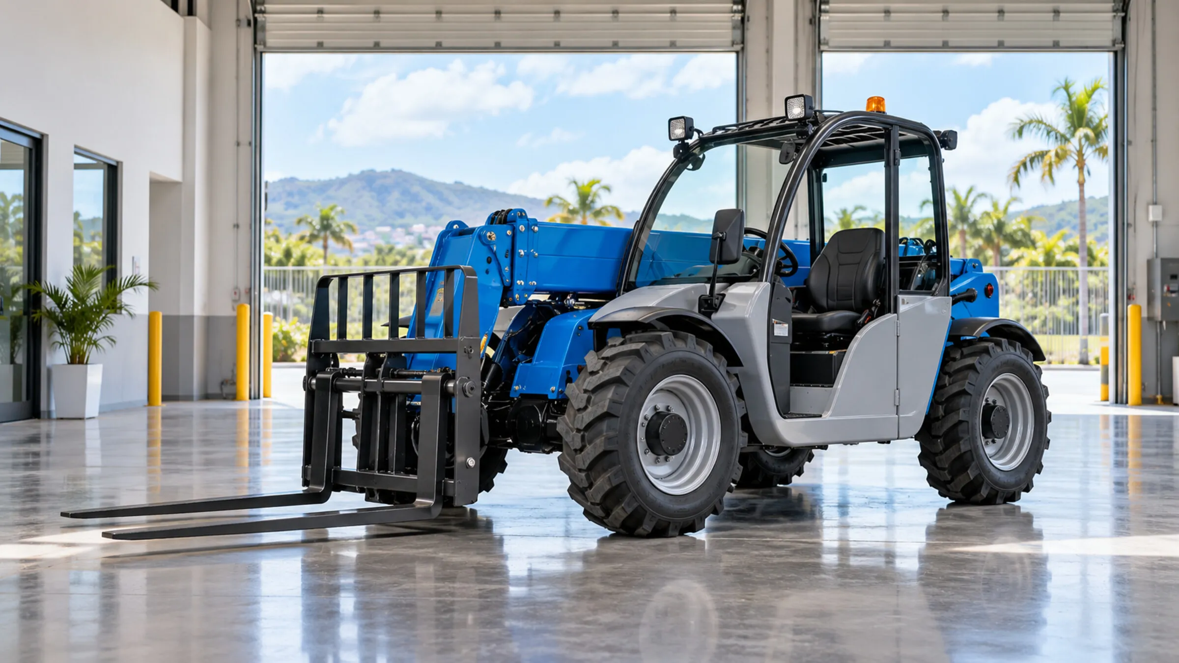New Genie telehandler in the dealership showroom